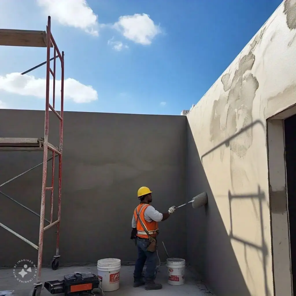 a stucco contractor repairing a stucco wall