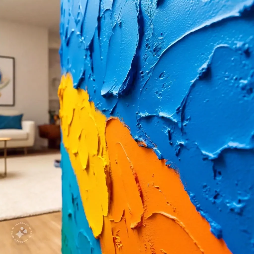 a blue, yellow, oranger stucco wall