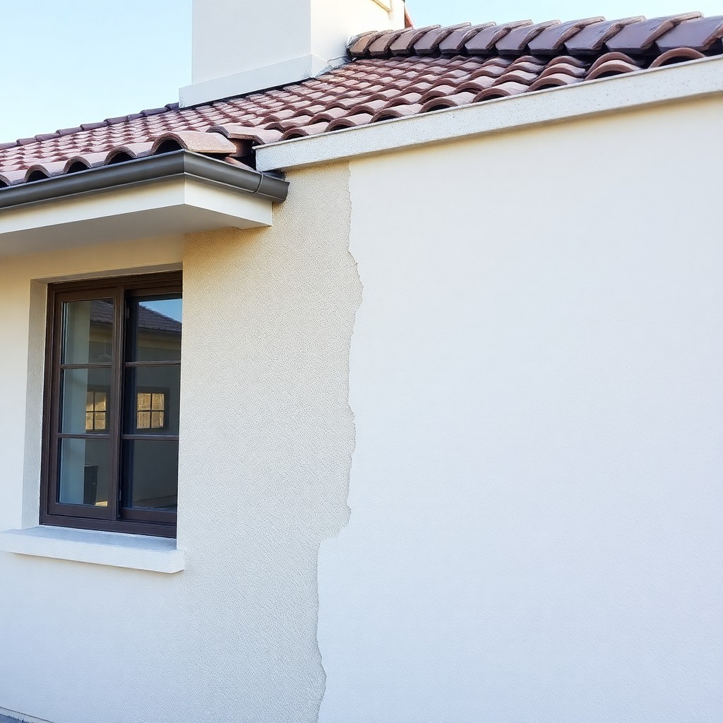 a stucco house that has been repaired and restored