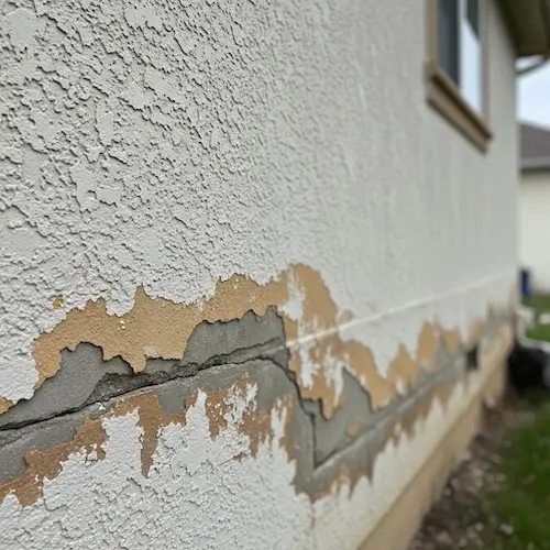 a house stucco wall showing water damgae