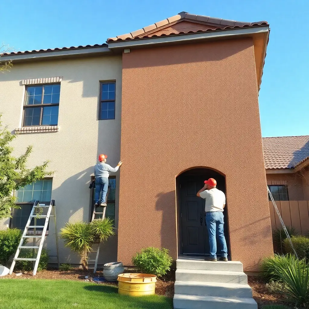 2 men repairing synthetic stucco patch